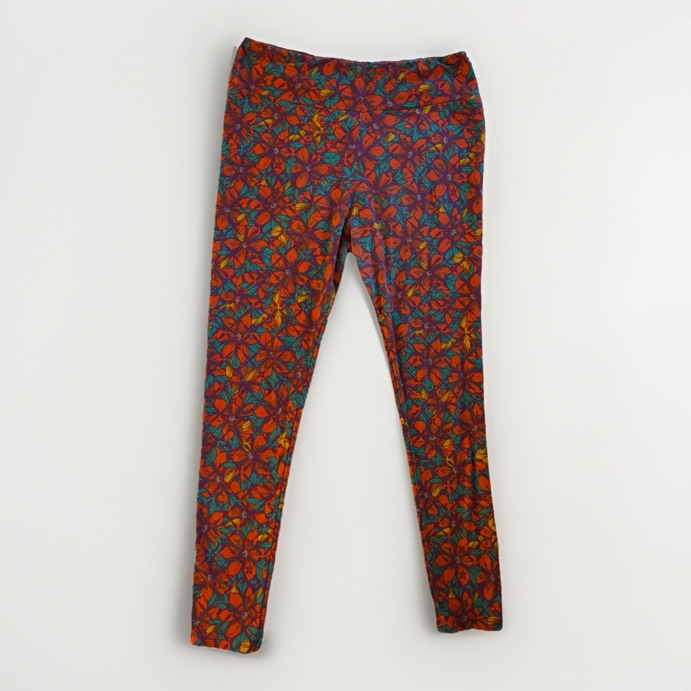 LuLaRoe Leggings Womens‎ Tall Curvy TC Orange Teal Floral Soft High Rise Stretch
